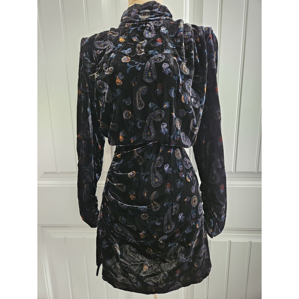 ZARA Velvet Paisley Long Sleeve Dress Open Back & Mock Turtle Neck Size M Nwt